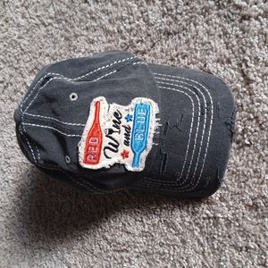 Distressed Red Wine & Blue Hat